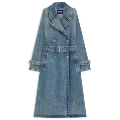 Hugo Boss Long-length Trench Coat In Blue Denim