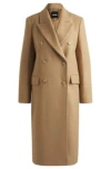 Hugo Boss Long-length Twill Coat With Double-breasted Closure In Beige