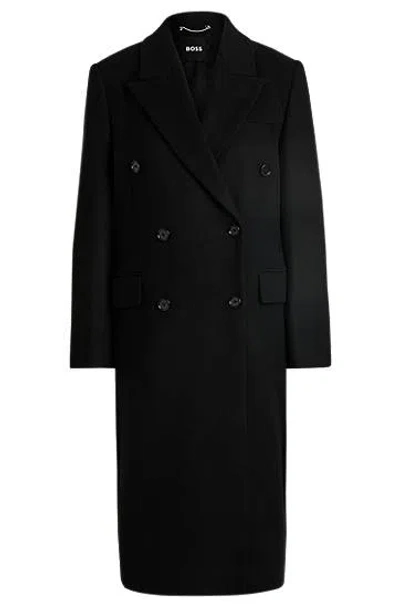 Hugo Boss Long-length Twill Coat With Double-breasted Closure In Multi