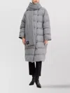 Hugo Boss Long Padded Quilted Coat With High Neck In Gray