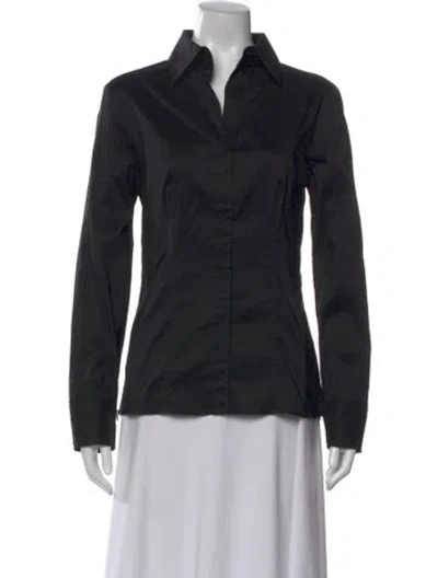 Pre-owned Hugo Boss Long Sleeve Button-up Top In Black
