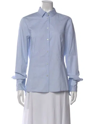 Pre-owned Hugo Boss Long Sleeve Button-up Top In Blue