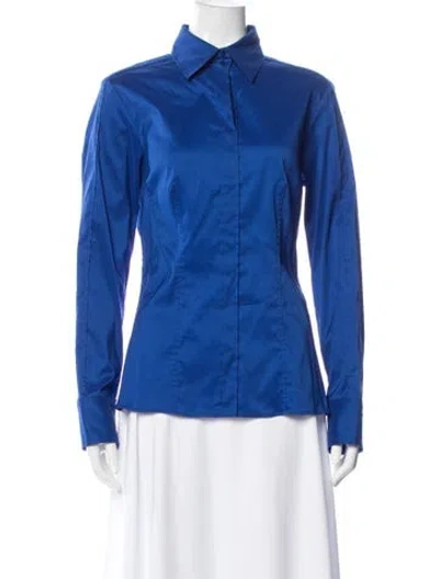 Pre-owned Hugo Boss Long Sleeve Button-up Top In Blue