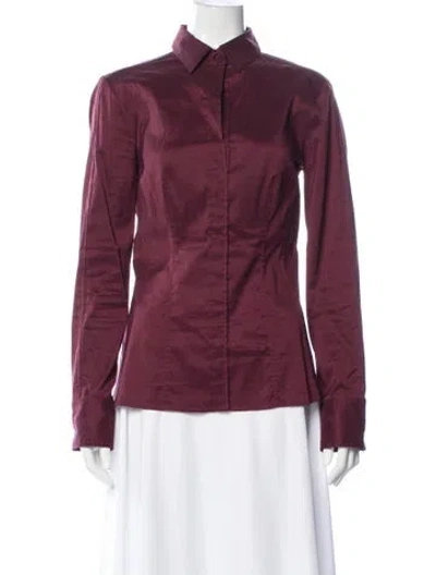 Pre-owned Hugo Boss Long Sleeve Button-up Top In Burgundy