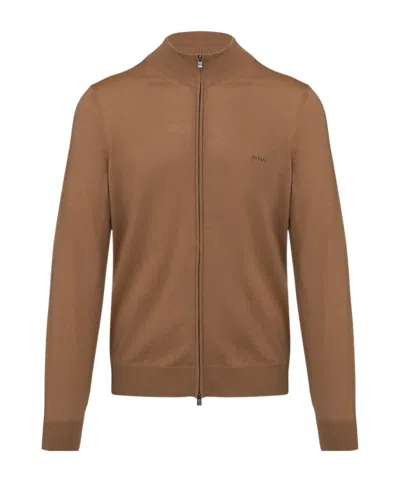 Hugo Boss Long Sleeve Cardigan In Brown