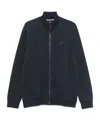 Hugo Boss Zip-up High Collar Sweater In Soft Cotton Blend In Blue