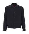 Hugo Boss Collared Buttoned Jacket Ribbed Hem In Blue