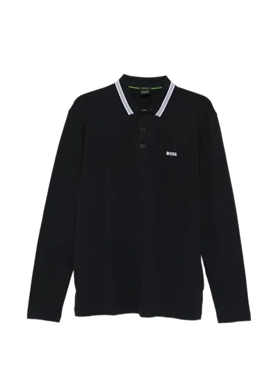 Hugo Boss Long-sleeve Contrast-trim Polo Shirt In Black