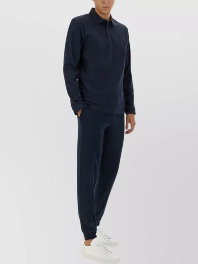 Hugo Boss Long Sleeve Cotton Polo Shirt In Blue