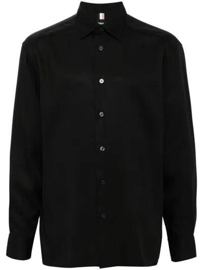 Hugo Boss Long Sleeve Cotton Shirt In Black
