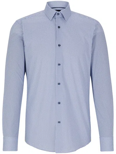 Hugo Boss Long-sleeve Geometric-print Shirt In Blue