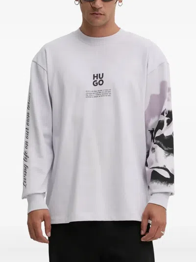 Hugo Boss Long Sleeve Graphic Sweatshirt In Purple