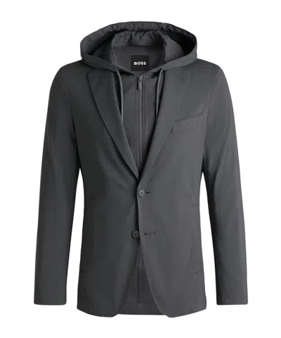 Hugo Boss Long Sleeve Hooded Jacket In Gray