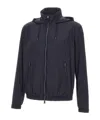 Hugo Boss Hooded Jacket With Zipper And Elasticated Hem In Blue