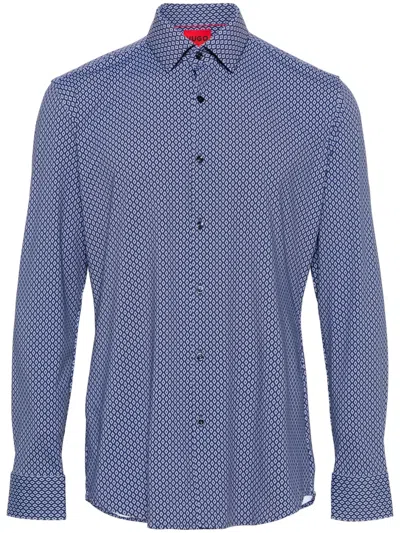 Hugo Boss Long-sleeve Jersey Shirt In Blue