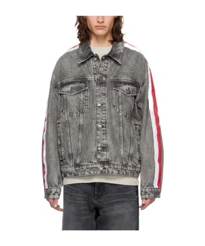 Hugo Boss Long Sleeve Lapel Denim Jacket In Gray