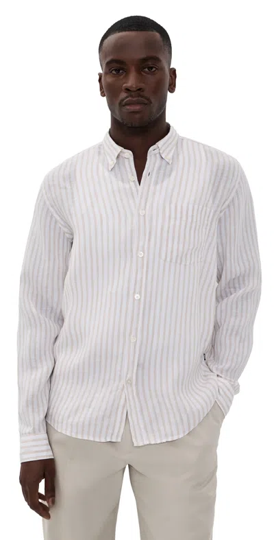 Hugo Boss Long Sleeve Linen Collared Shirt Open Beige In White