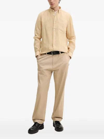 Hugo Boss Long-sleeve Linen Shirt In Neutral