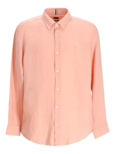 Hugo Boss Long-sleeve Linen Shirt In Pink