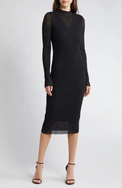 Hugo Boss Boss Long Sleeve Midi Dress In Black