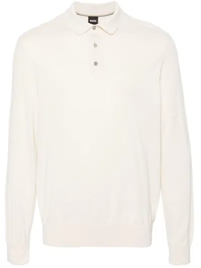 Hugo Boss Long-sleeve Organic Cotton Polo Shirt In Neutrals