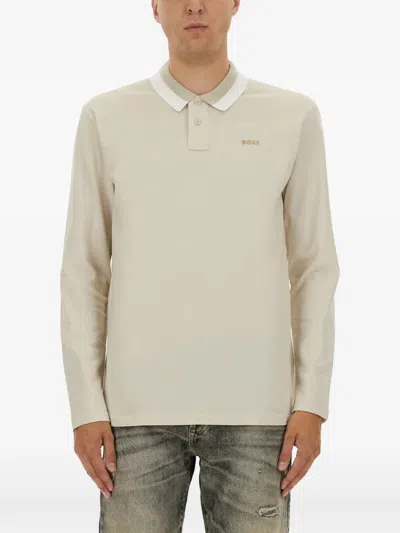 Hugo Boss Beige Solid Shirt Collar Polo In Pattern
