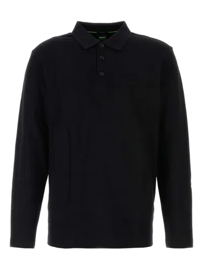 Hugo Boss Long-sleeve Piquet Polo Shirt In Blue