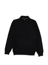 Hugo Boss Polo Collar Knit Sweater With Ribbed Cuffs In Black