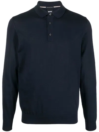 Hugo Boss Long-sleeve Polo Shirt In Blue