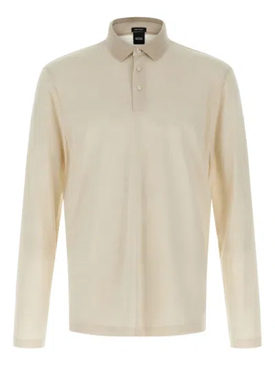 Hugo Boss Long-sleeve Polo Shirt In Neutral