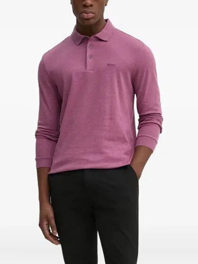 Hugo Boss Long-sleeve Polo Shirt In Pink