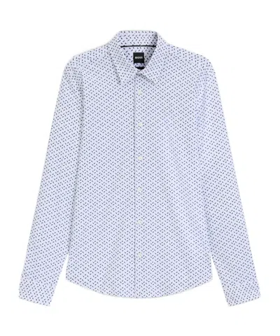 Hugo Boss Slim-fit Shirt In Printed Performance-stretch Jersey In Neutral