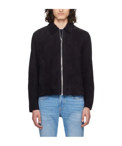 Hugo Boss Long-sleeve Suede Shirt Jacket In Black