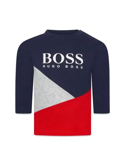 Hugo Boss Kids' Long Sleeve Tee Shirt In Blue
