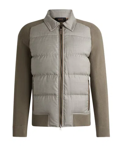 Hugo Boss Long Sleeve Wool Down Jacket In Gray