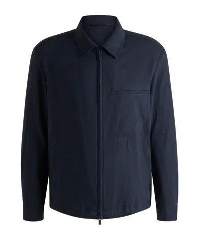 Hugo Boss Long Sleeve Zip-up Overshirt In Blue