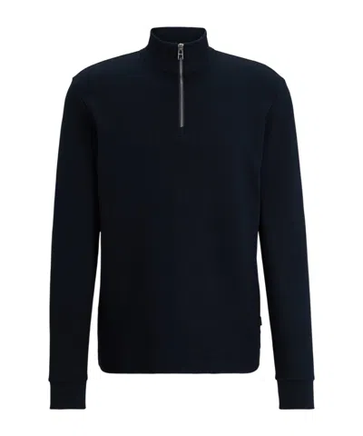 Hugo Boss Long-sleeved Slim-fit Cotton T-shirt With Zip Neck In Black