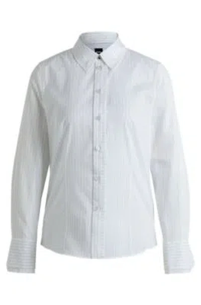 Hugo Boss Long-sleeved Blouse In Pinstripe Cotton In Patterned