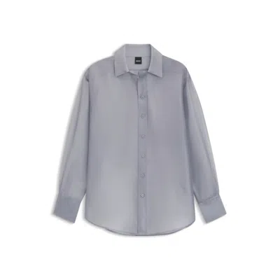 Hugo Boss Long-sleeved Blouse In Silk Organza In Gray
