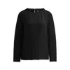 Hugo Boss Long-sleeved Blouse In Washed Silk With Pleated Front In Black