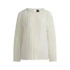 Hugo Boss Long-sleeved Blouse In Washed Silk With Pleated Front In White