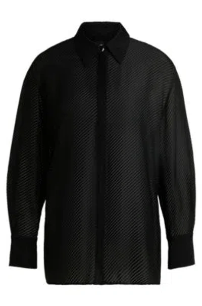 Hugo Boss Long-sleeved Blouse With Burnout Stripe In Black