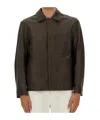 Hugo Boss Boss Camel Brown Leather Jacket With Classic Collar In Black