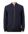 Hugo Boss Stretch Flannel Bomber Jacket With Ribbed Cuffs And Hem In Blue