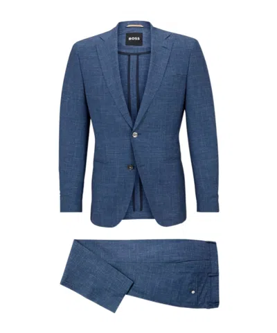 Hugo Boss Long-sleeved Coat, Belt Loop Pants, Suit Set In Blue