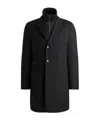 Hugo Boss Water-repellent Wool-blend Coat With Zip-up Inner In Black