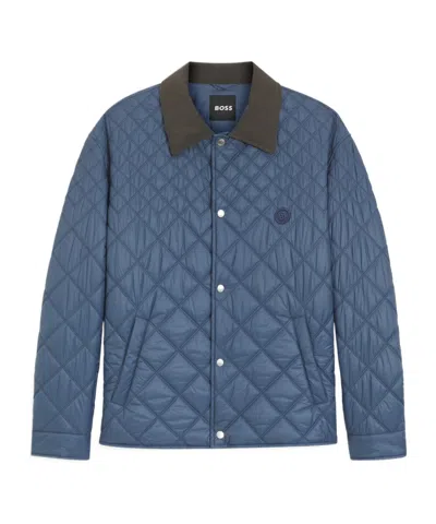 Hugo Boss Long-sleeved Cotton-padded Jacket In Blue