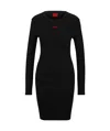 Hugo Boss Ribbed Dress In Stretch Fabric With Stacked Logo In Black