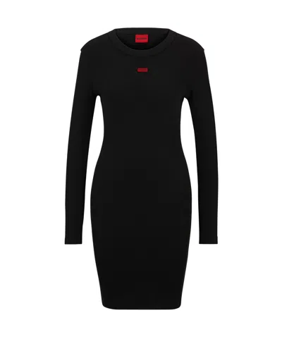 Hugo Boss Stretch-cotton Dress With Red Logo Label In Black