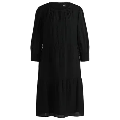 Hugo Boss Long-sleeved Dress In Fil-coupé Fabric In Black